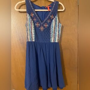 Navy Blue Embroidered Sleeveless Dress